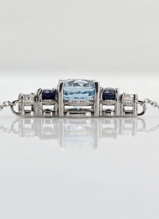 Custom 14K gold aquamarine necklace, view 2