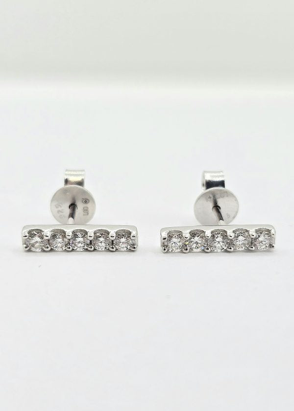 Sterling silver lab grown diamond bar earrings, view 4