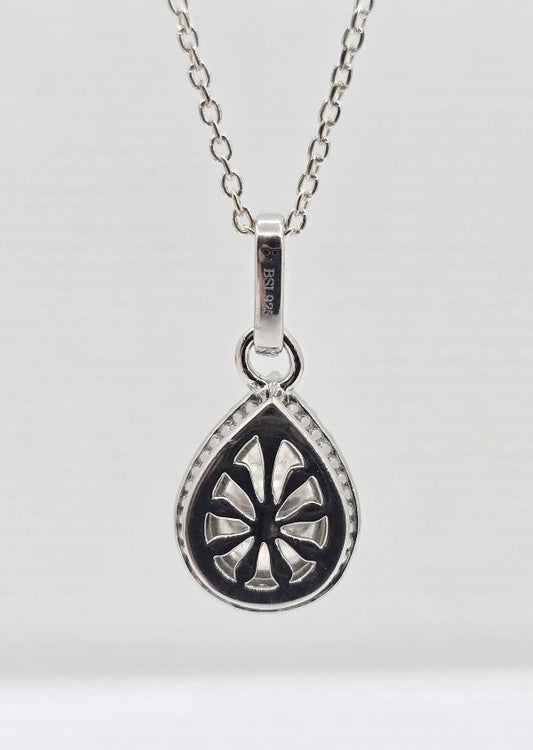 Sterling silver moissanite halo necklace, view 2