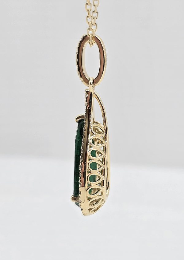 14K gold emerald drop necklace, view 4