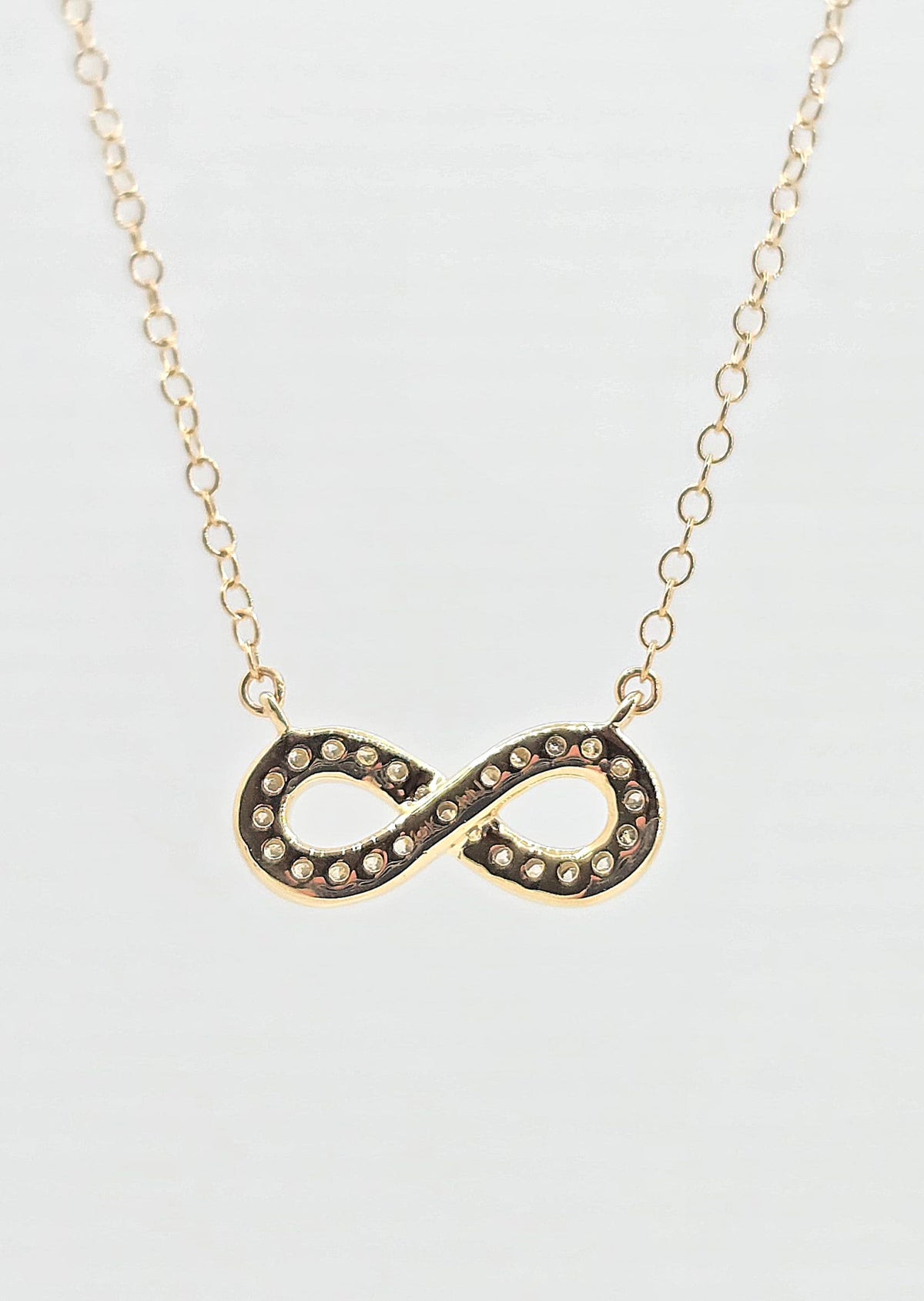 14K gold diamond infinity necklace, view 3