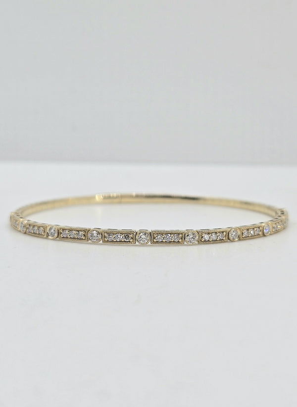 14K gold milgrain diamond flexible bangle