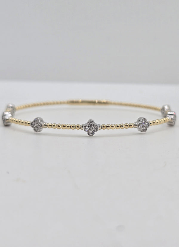 14K gold clover diamond flexible bangle