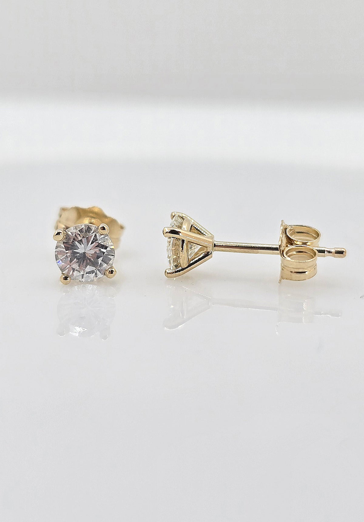 14K gold diamond stud earrings, view 3