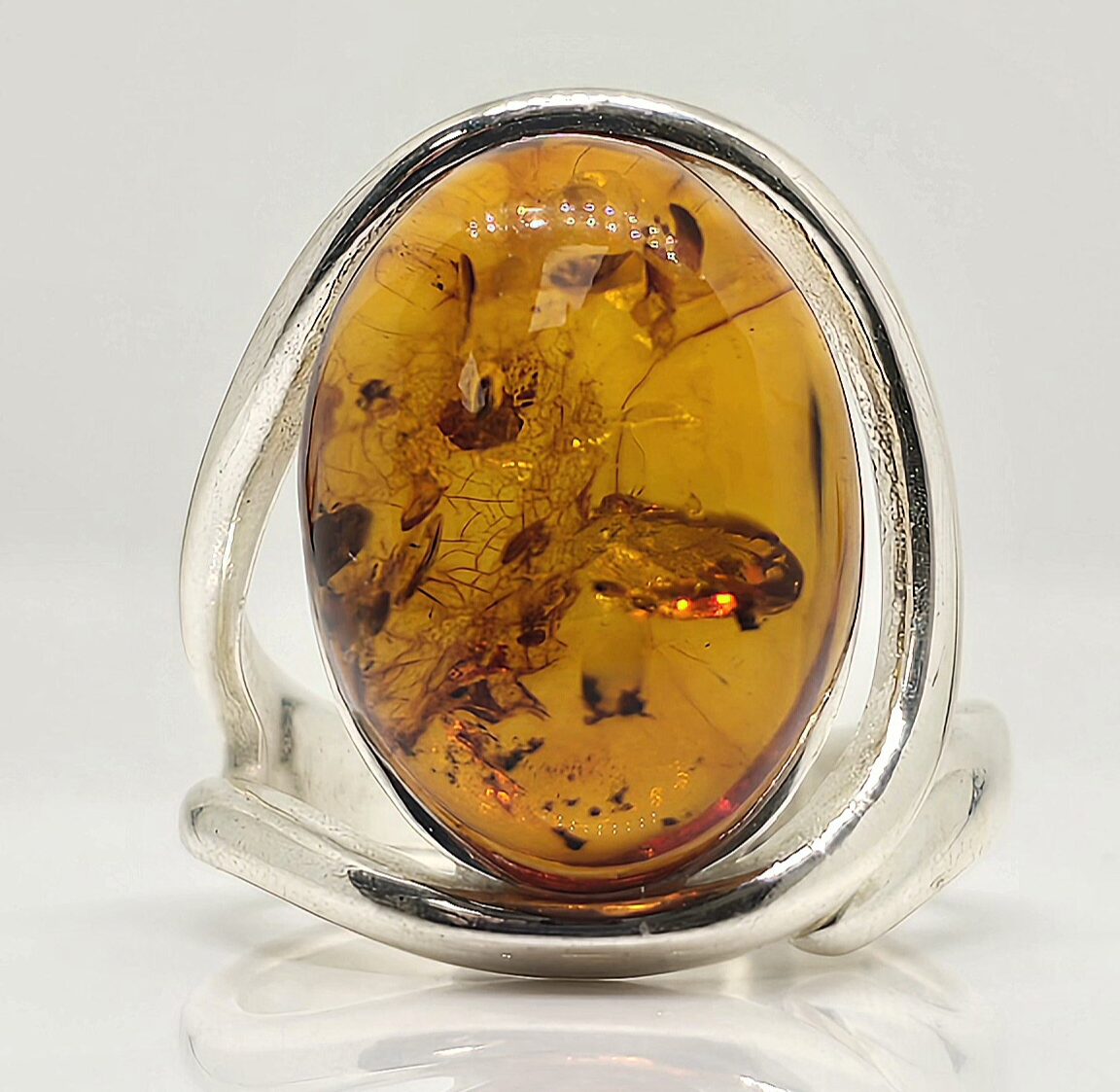 Sterling silver freeform amber ring