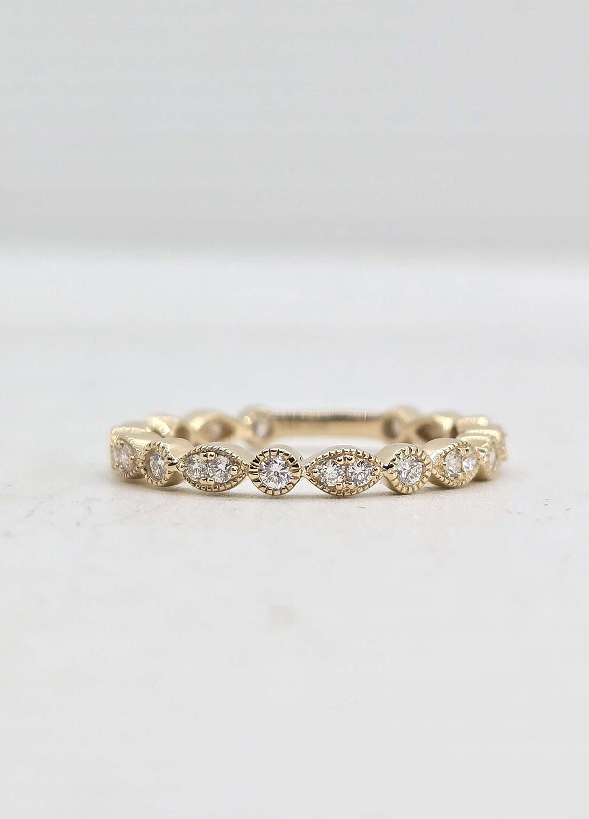 14K gold milgrain diamond wedding ring