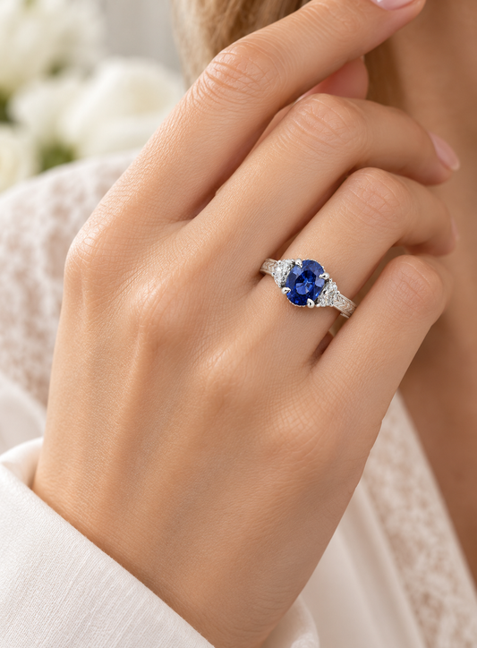 Custom 14k 1.82ct Sapphire and Diamond Ring