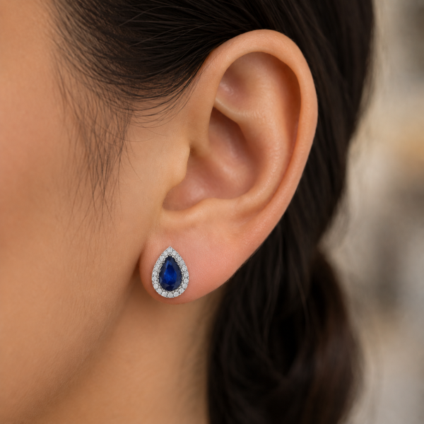 14K gold sapphire stud earrings, view 2