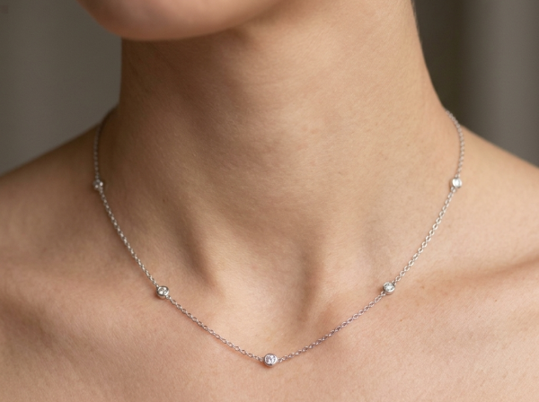 14K gold diamond by the yard necklace, view 2