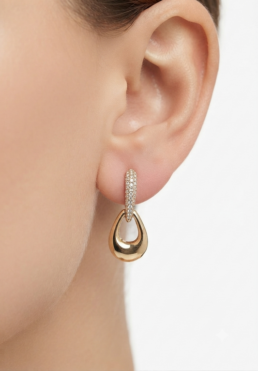 14K gold pave diamond drop earrings, view 2