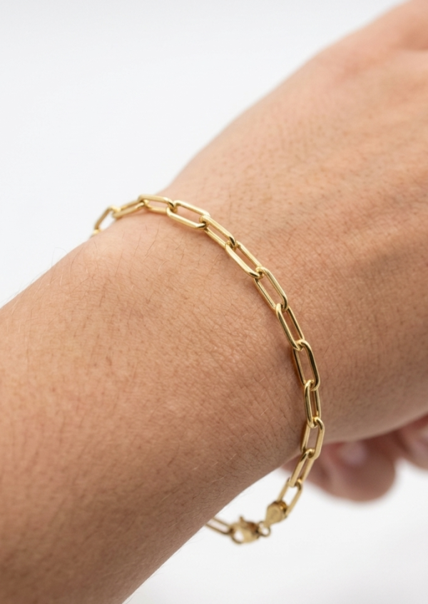 14K gold semi-solid paper clip bracelet, view 2