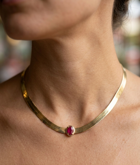 14K gold ruby necklace, view 2