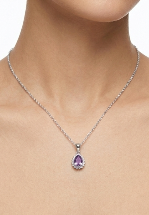 Sterling silver amethyst and white topaz necklace, view 2