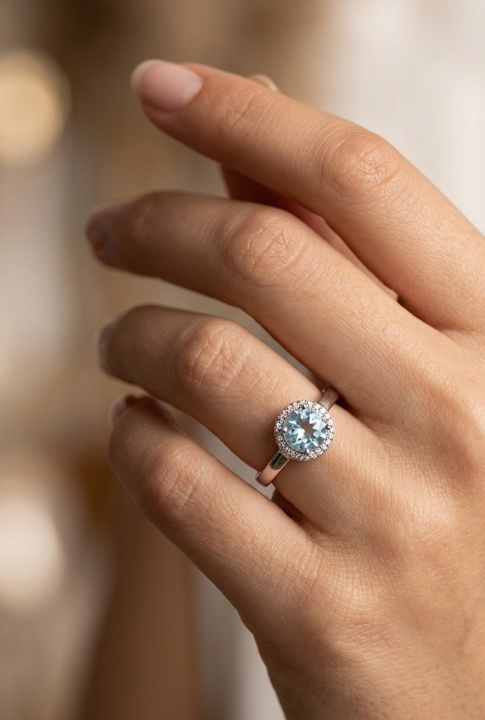 Sterling silver blue topaz ring, style B, view 2