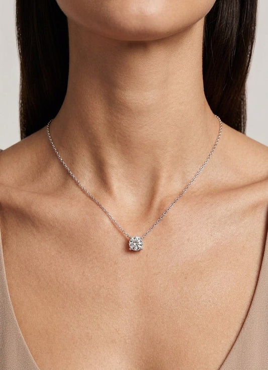 Sterling silver lab grown diamond solitaire necklace, view 2