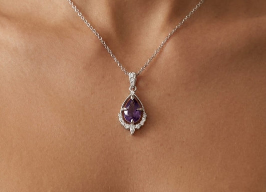 14K gold amethyst and diamond necklace, view 2