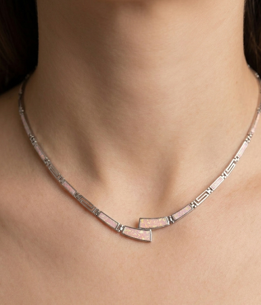 Sterling silver pink opal necklace, view 2