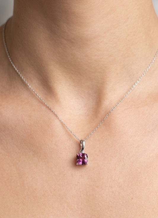 14K gold pink tourmaline and diamond necklace, view 2