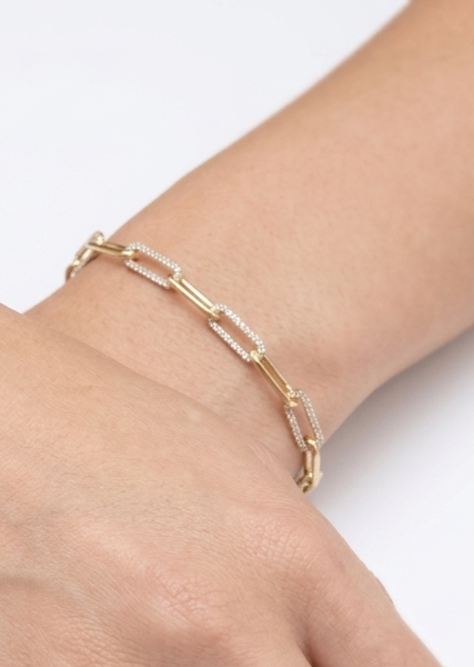 14K gold diamond paperclip bracelet, view 3