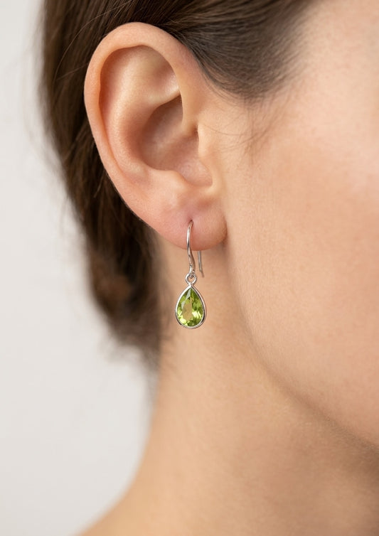 Sterling silver peridot drop earrings, view 2