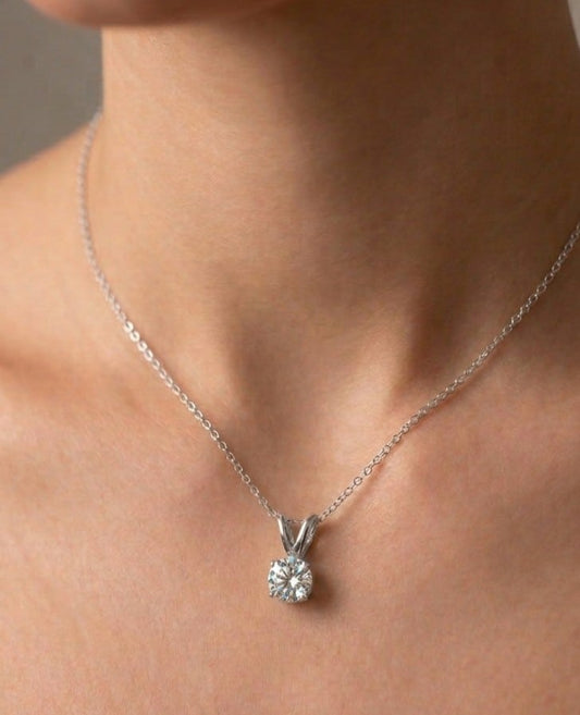 14K white gold lab grown diamond solitaire necklace, view 2