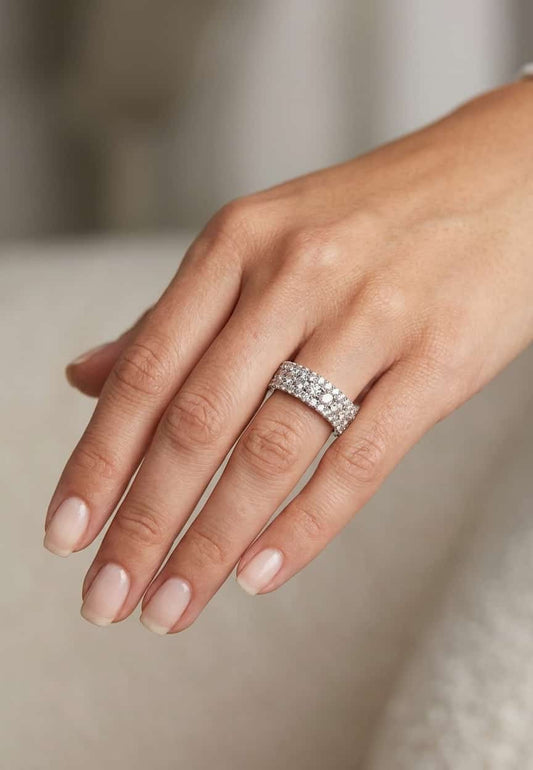 Platinum three row diamond band, view 2