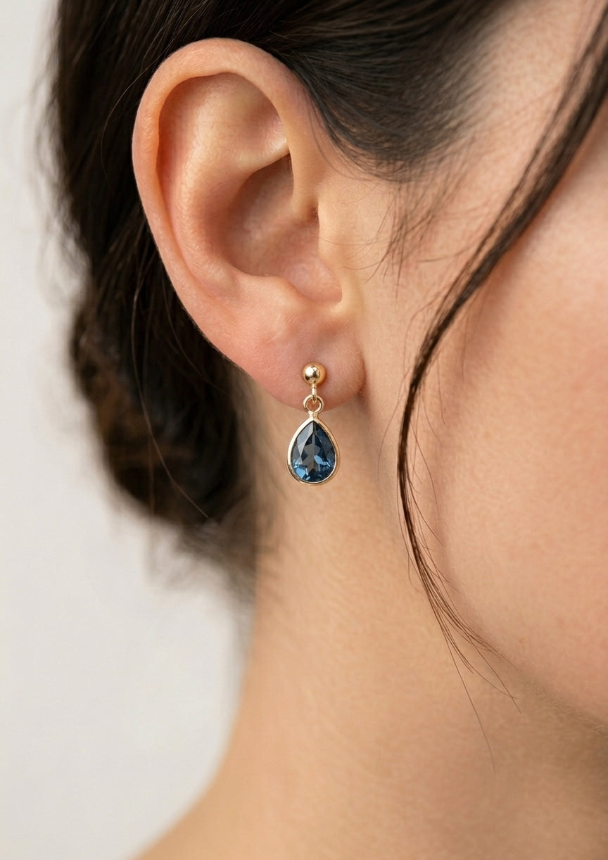 10K gold London blue topaz dangle earrings, view 2