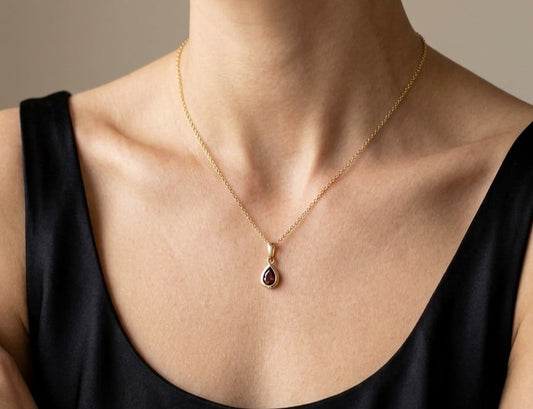 10K gold garnet bezel necklace, view 2