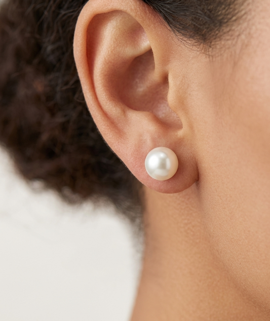 14K gold Akoya pearl stud earrings, additional view