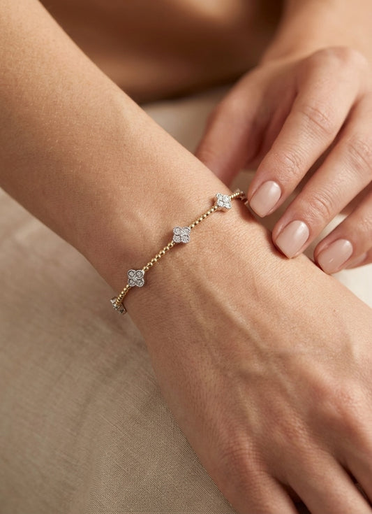 14K gold clover diamond flexible bangle, view 2