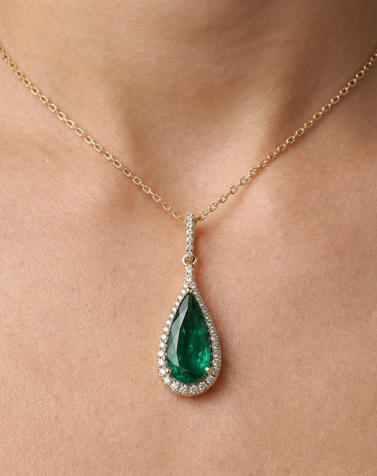 14K gold emerald drop necklace, view 2