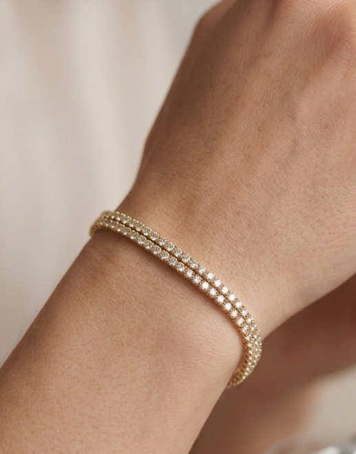Gold plated cubic zirconia tennis bracelet, view 2