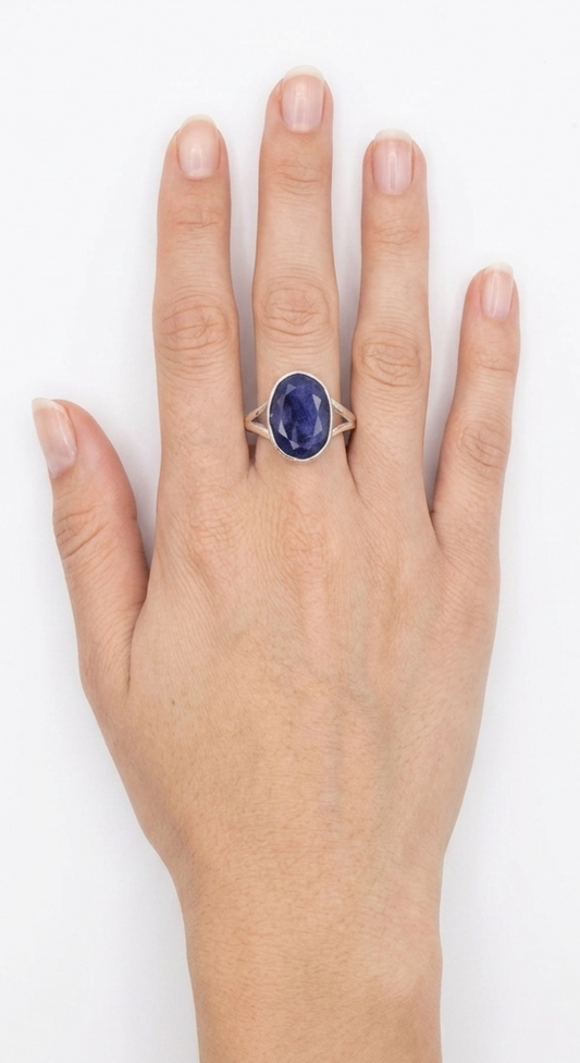 Sterling silver blue sapphire ring, view 2