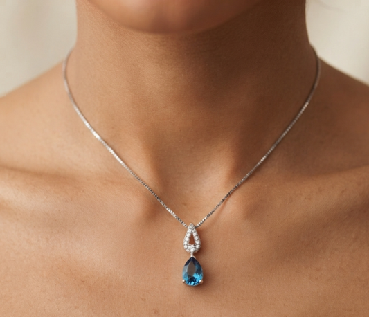 10K gold London blue topaz and diamond necklace, view 2