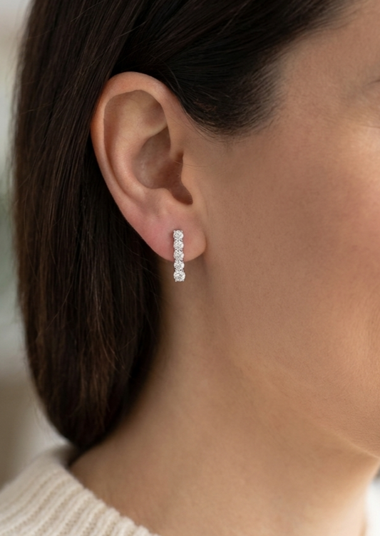 Sterling silver lab grown diamond bar earrings, view 2