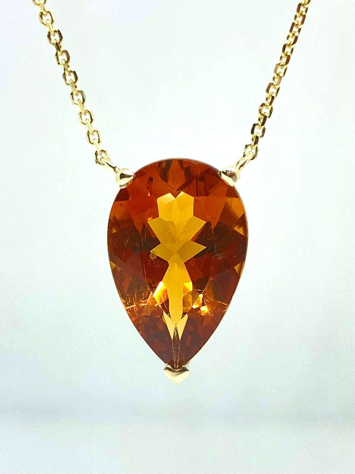 14K gold pear shaped citrine stationary necklace