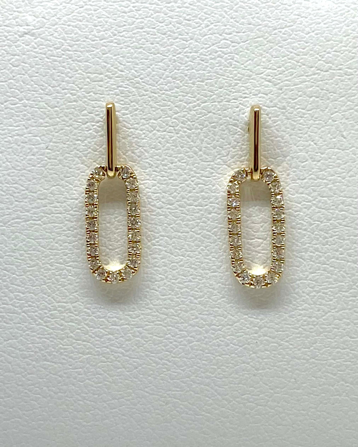 14K yellow gold diamond paperclip earrings