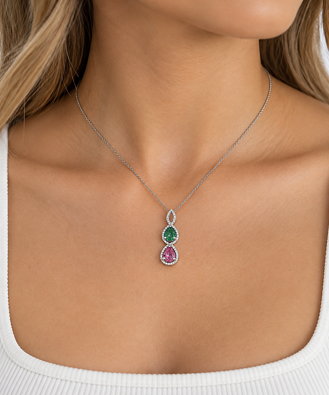 Custom 14k 1.89ct Pink Sapphire and 1ct Emerald Necklace