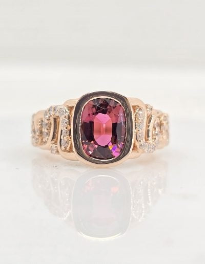 Rose gold ring with a cushion pink tourmaline