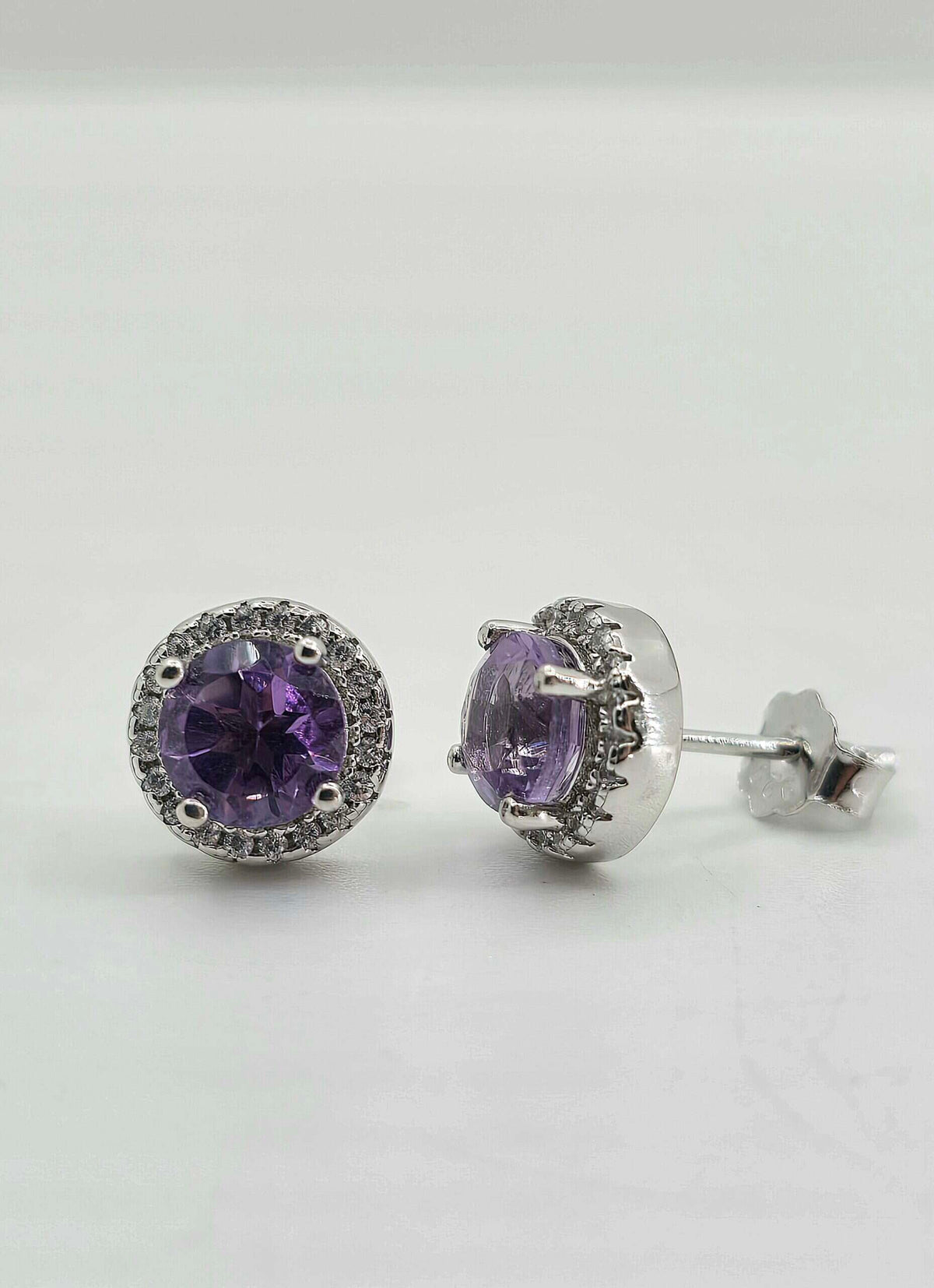 Sterling silver amethyst and topaz halo earrings