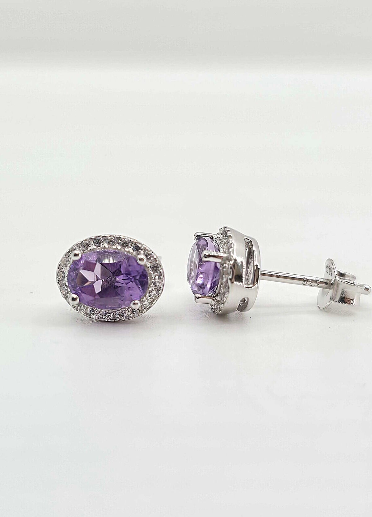 Sterling silver amethyst halo earrings