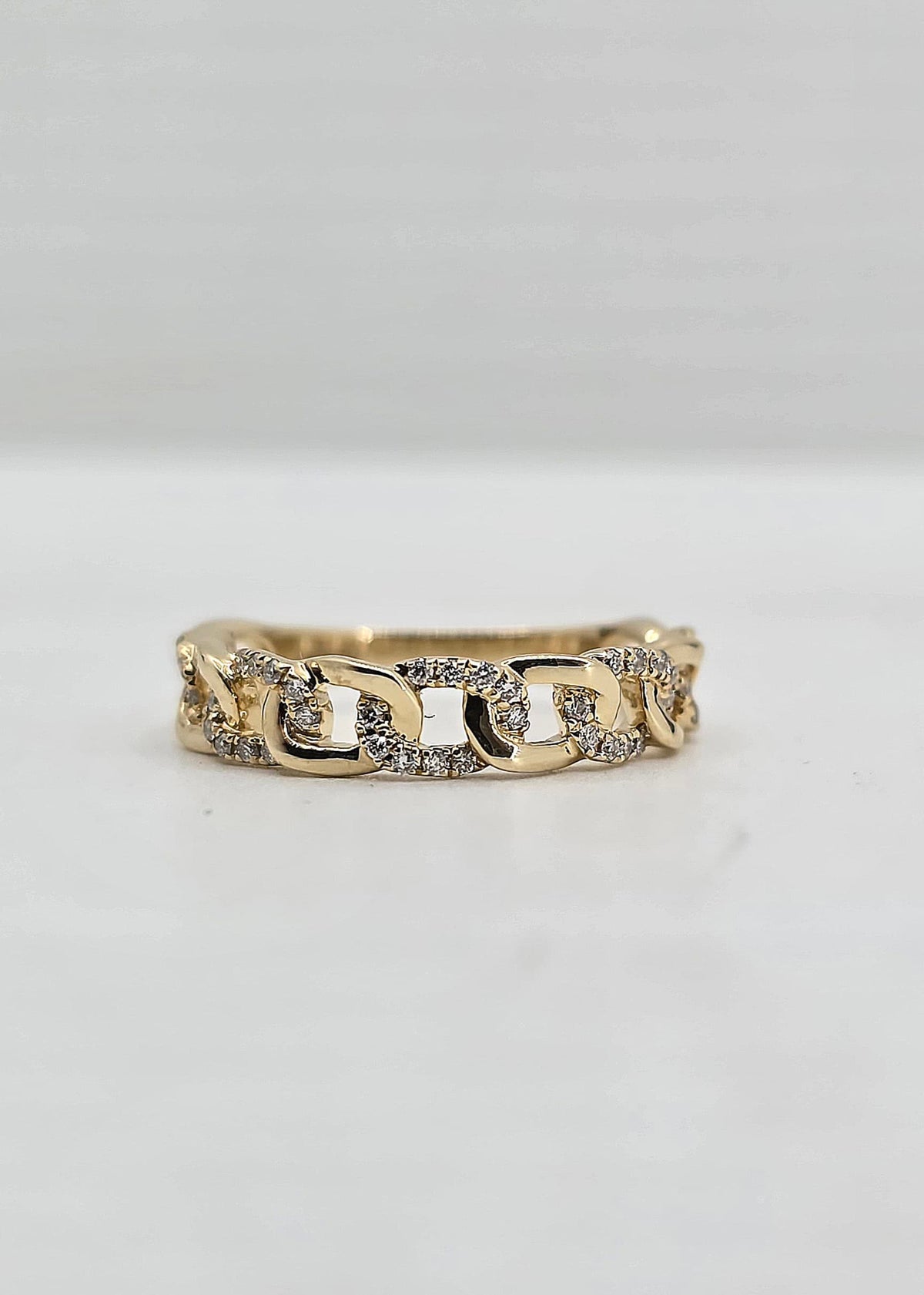 14K gold curb link ring with diamonds