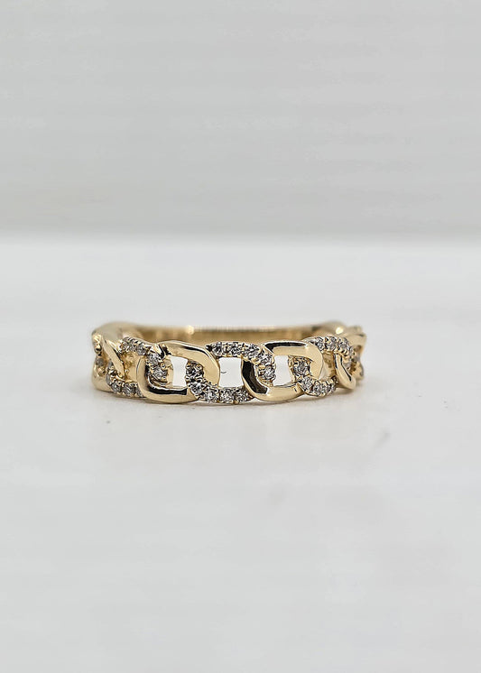 14K gold curb link ring with diamonds