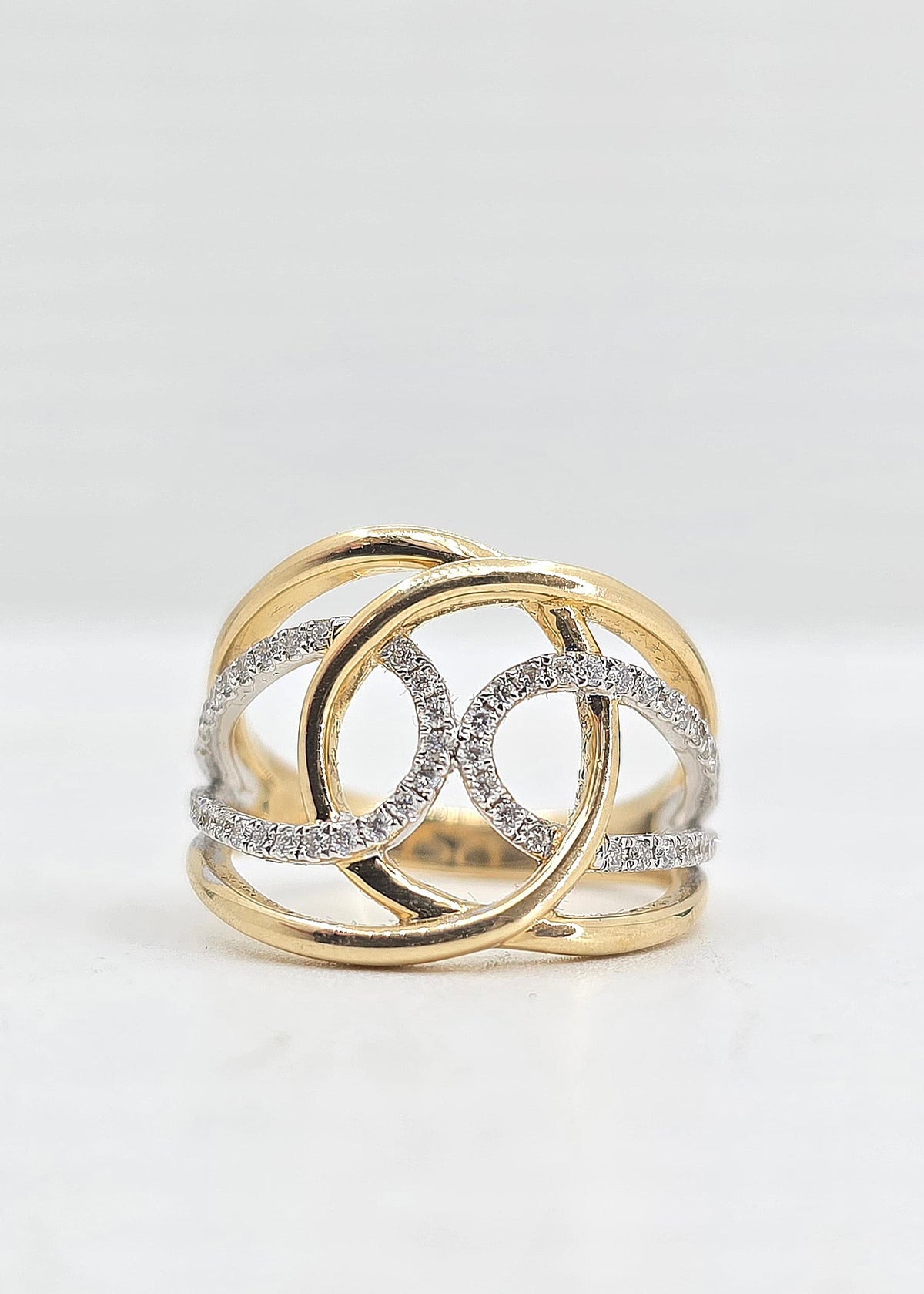 14K gold criss-cross diamond ring