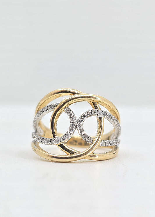 14K gold criss-cross diamond ring