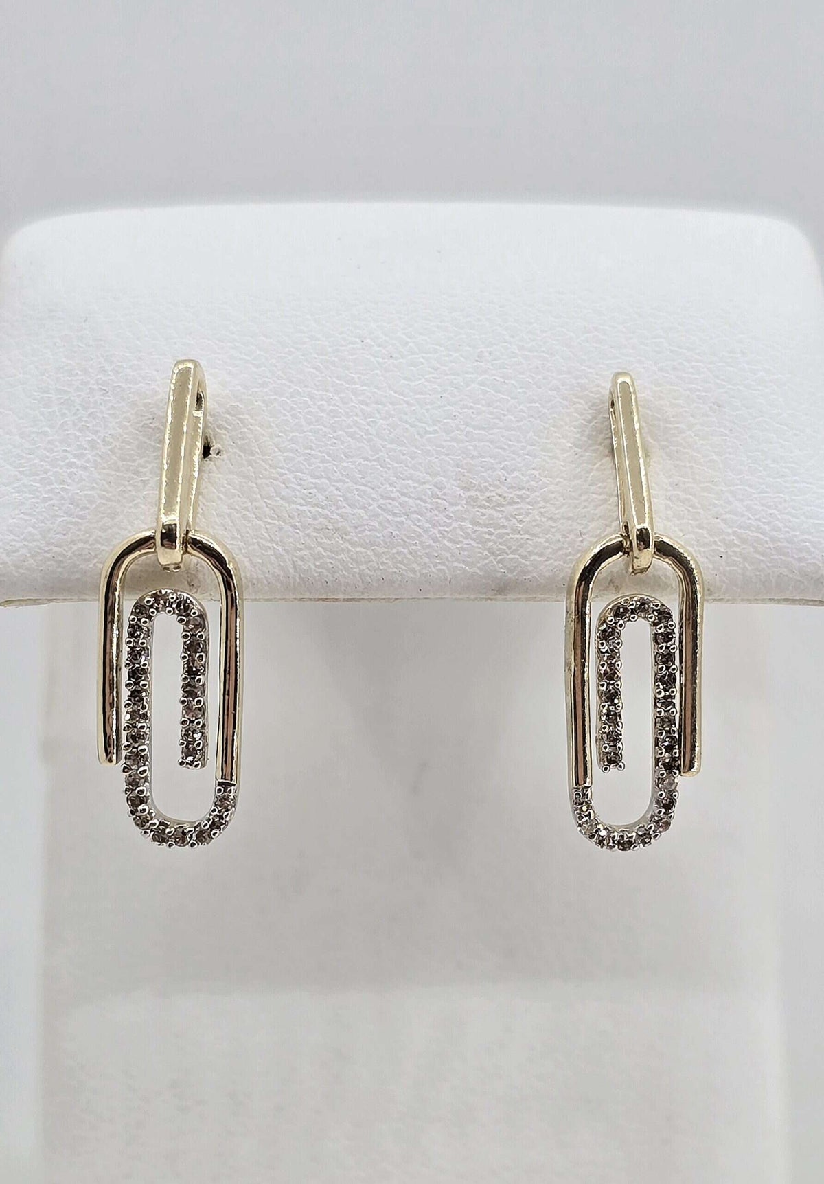 10K gold diamond paperclip earrings