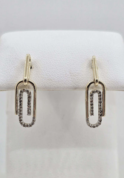 10K gold diamond paperclip earrings