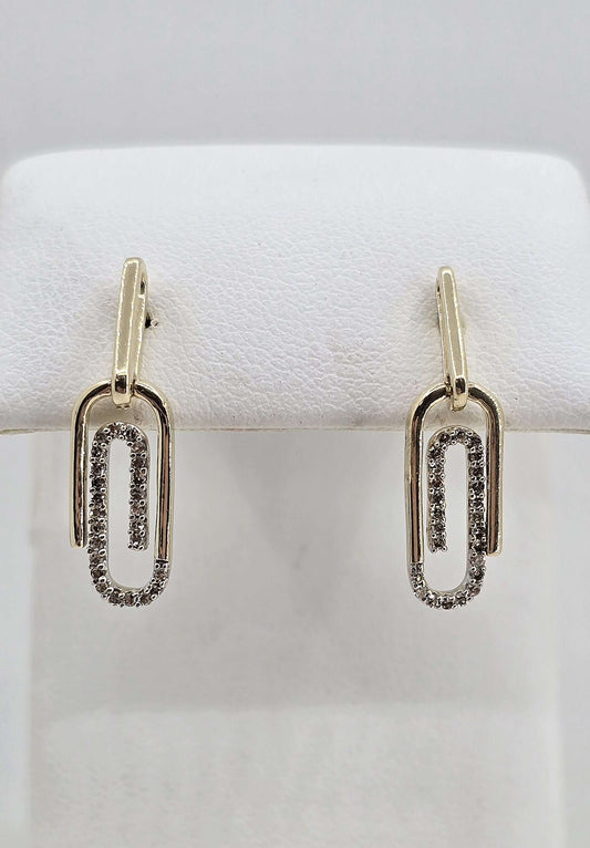 10K gold diamond paperclip earrings