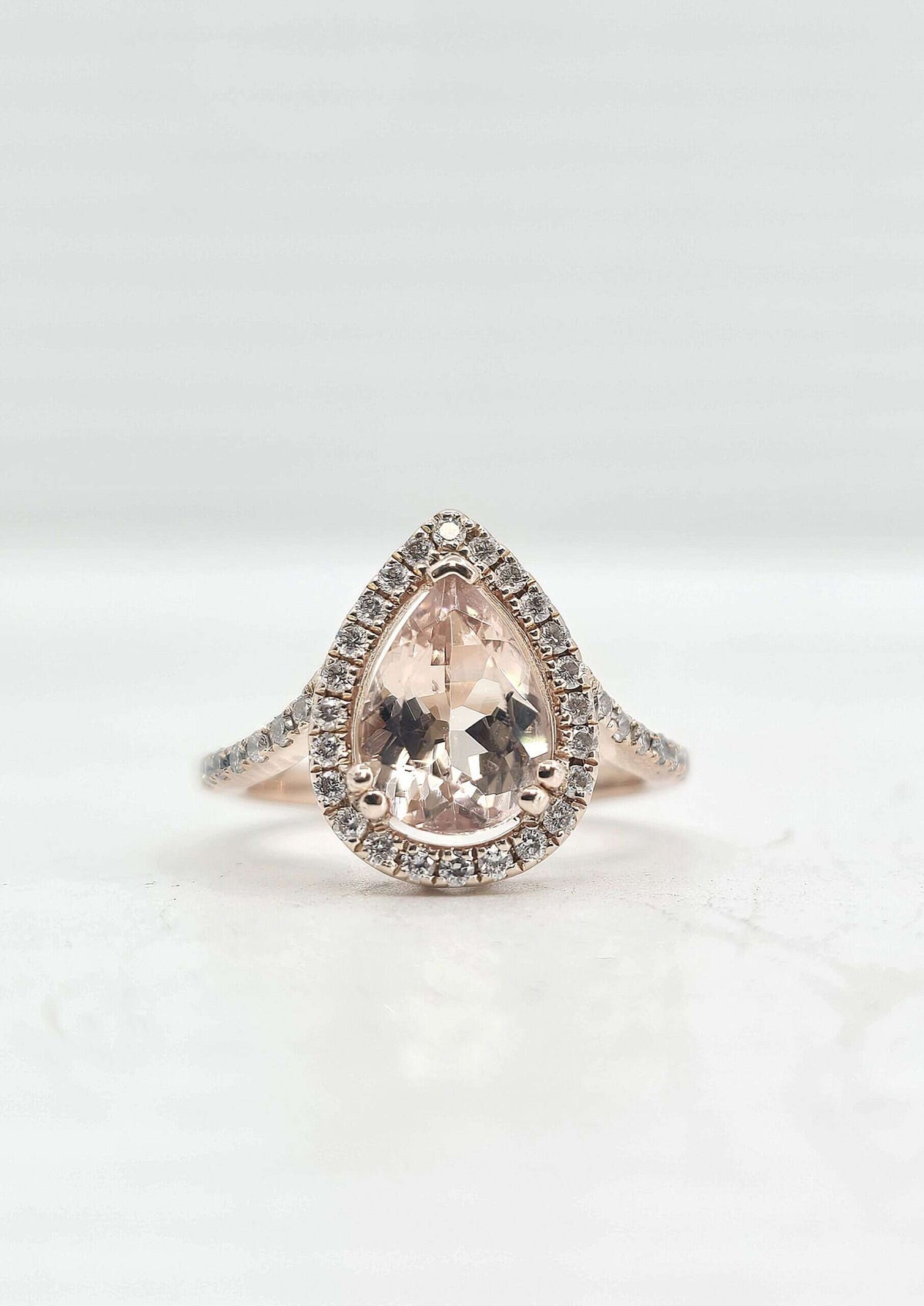 14K gold morganite and diamond ring