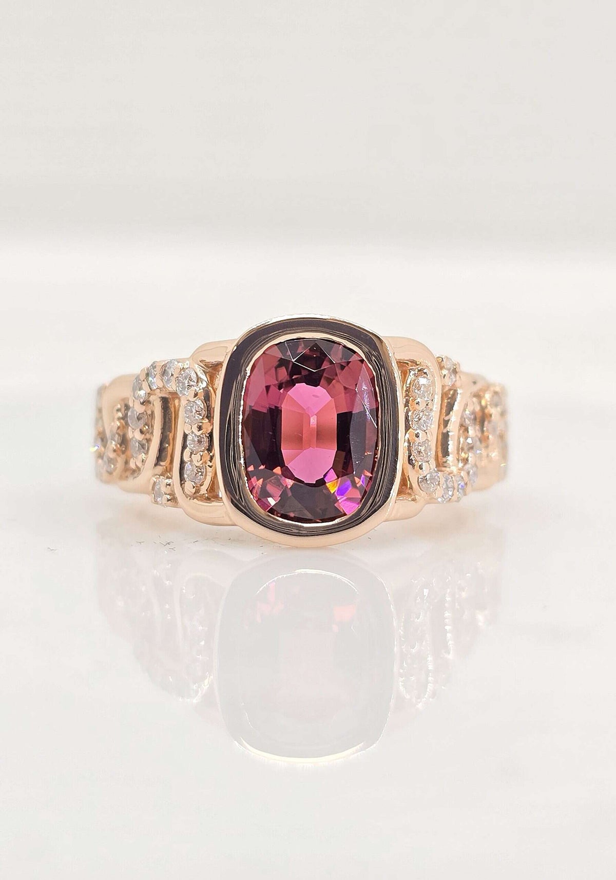 Custom 14K gold pink tourmaline paperclip ring
